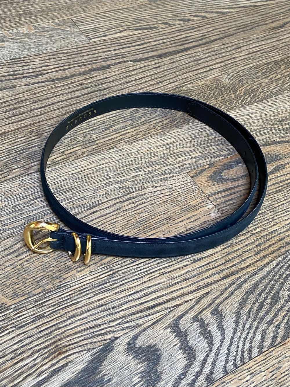 Women’s Black Suede Leather Belt with Gold Buckle size L